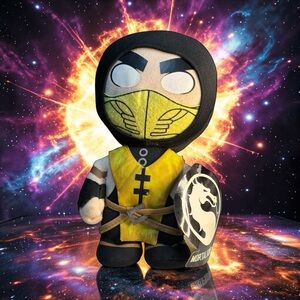 Mezco Mortal Kombat X Scorpion Plush Toy Yellow Ninja Outfit Mask White Eyes